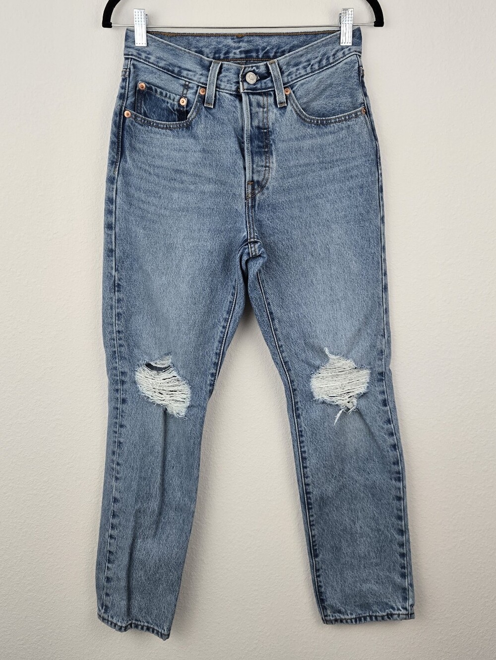 Levis Distressed 501s Button Down Fly Jeans